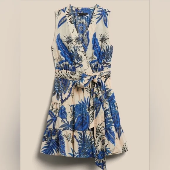 Banana Republic Blue And Cream Linen Wrap Dress - Picture 4 of 4